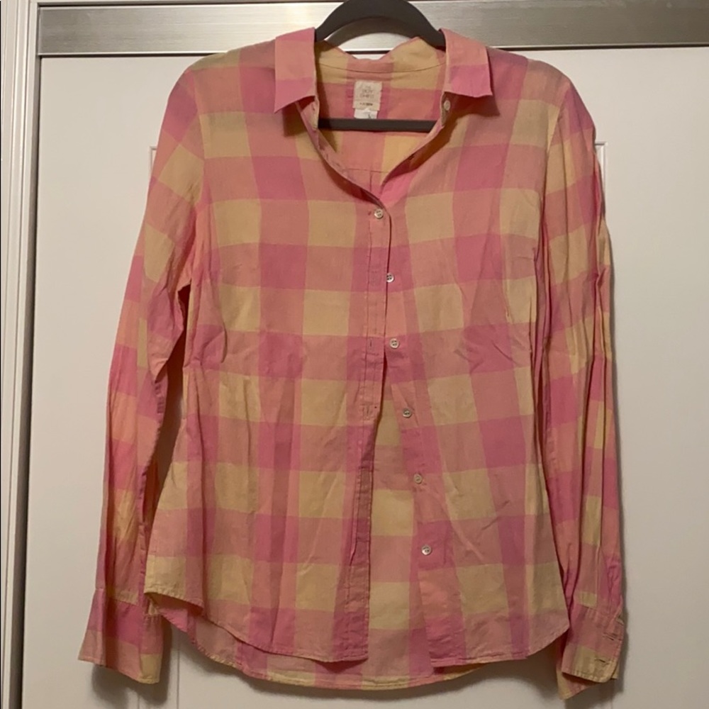 Jcrew pink and tan button down shirt size 8
